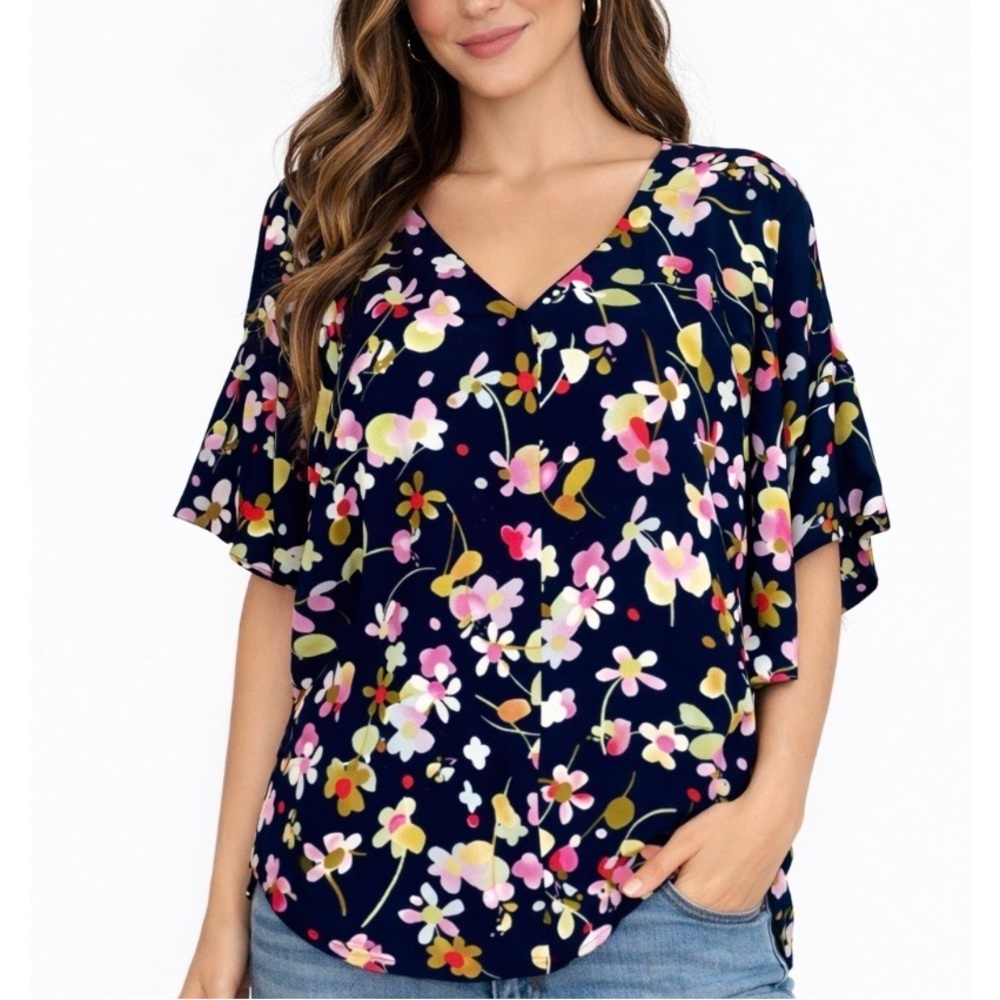 CAbi L Charm Blouse Top Black Floral Dolman Sleeve limited edition SZ SM